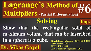 Lagrange Method of Multipliers #6 in Hindi (Imp.) | Maxima and Minima | Partial Differentiation