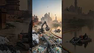Imagining a cleanup of the Yamuna behind Taj Mahal #timelapse #restoration #shorts