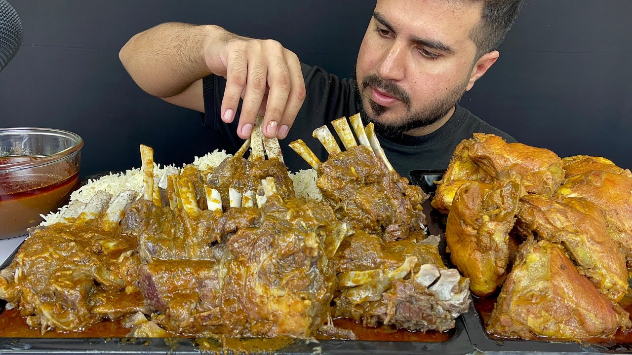 ASMR; EATING SPICY MUTTON CURRY+CHICKEN CURRY WITH RICE+EXTRA GRAVY || REAL MUKBANG(NO TALKING)