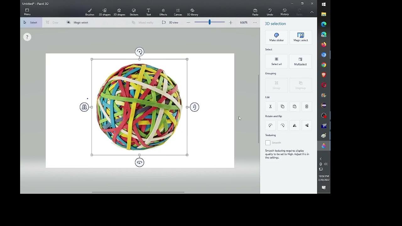 Amateur video of my trying to use Paint 3d "Magic Select" to create an