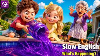 The Neighbor's Pool Turned Purple... Who Did It?! 😨 | Slow English Listening Practice Story (A2)