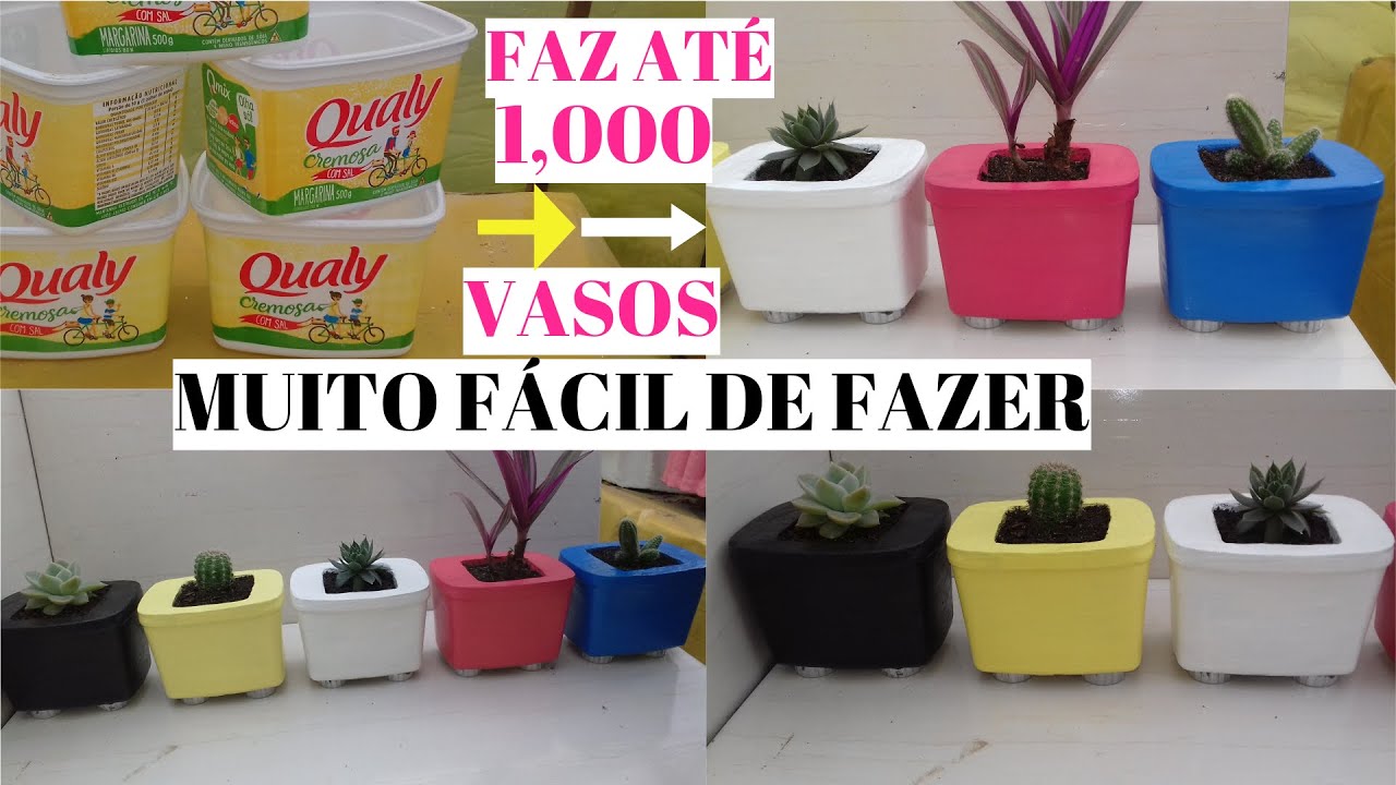 VASO DE CIMENTO FEITO COM POTE DE MARGARINA MATERIAL RECICLÁVEL,VASE MADE WITH CEMENT MARGARINE POT