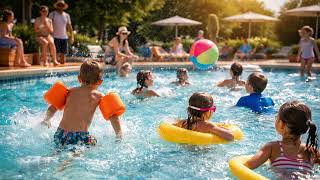 STATIC SCREEN | Open Air Swimming Pool Ambience – Children Playing &amp; Summer Water Sounds (8 Hours)