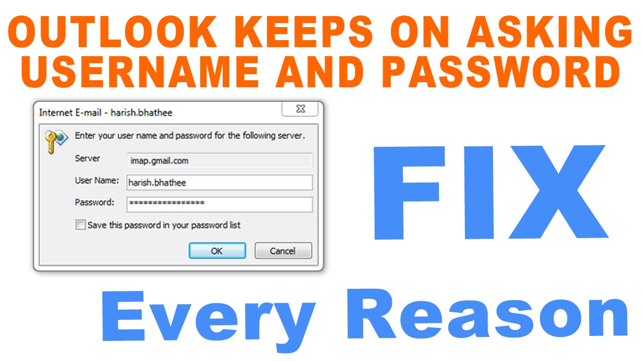 How To Fix Outlook Keeps On Asking For Username And Password Fix