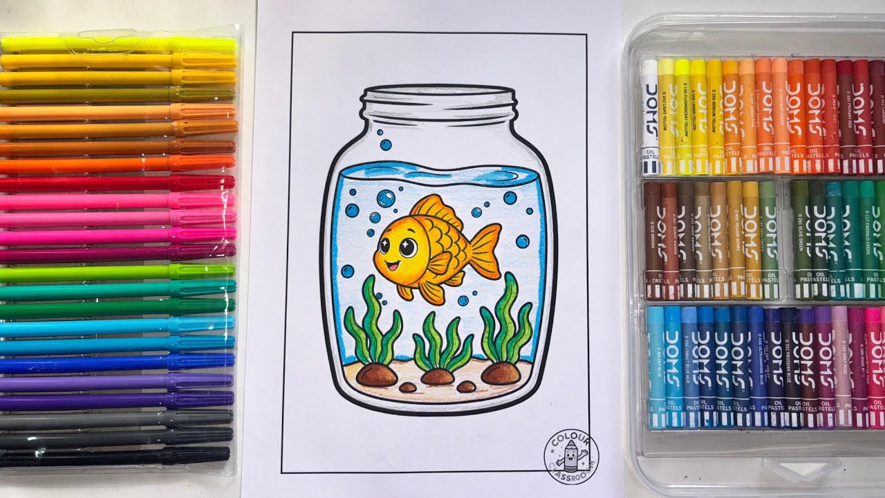 Cute Fish in a Jar Coloring Page for Kids 🐟  | Easy Aquarium Colouring Sheet 🎨 | 