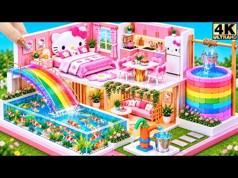 10 Cute Kitchen Set DIY 🏡 Make Hello Kitty Miniature Clay House with Aquarium & Rainbow Slide