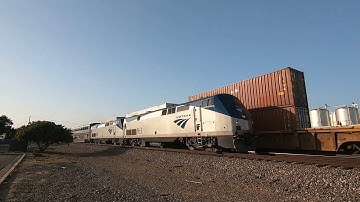 BNSF intermodal Meet Amtrak Southwest Chief ft H1 Dash 9