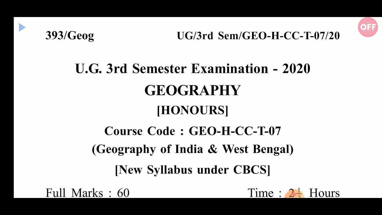 University of kalyani B.ac 3rd semester geography Hons question paper