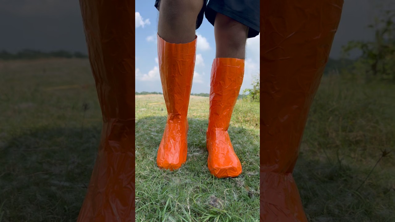 Bushcraft Skills: Smart Trick to Make Waterproof Orange Gumboots for Mud #survival #bushcraft