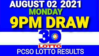 3D Swertres Lotto Result Today August 2, 2021 Monday Based on 9PM PCSO Draws | PCSO CHANNEL
