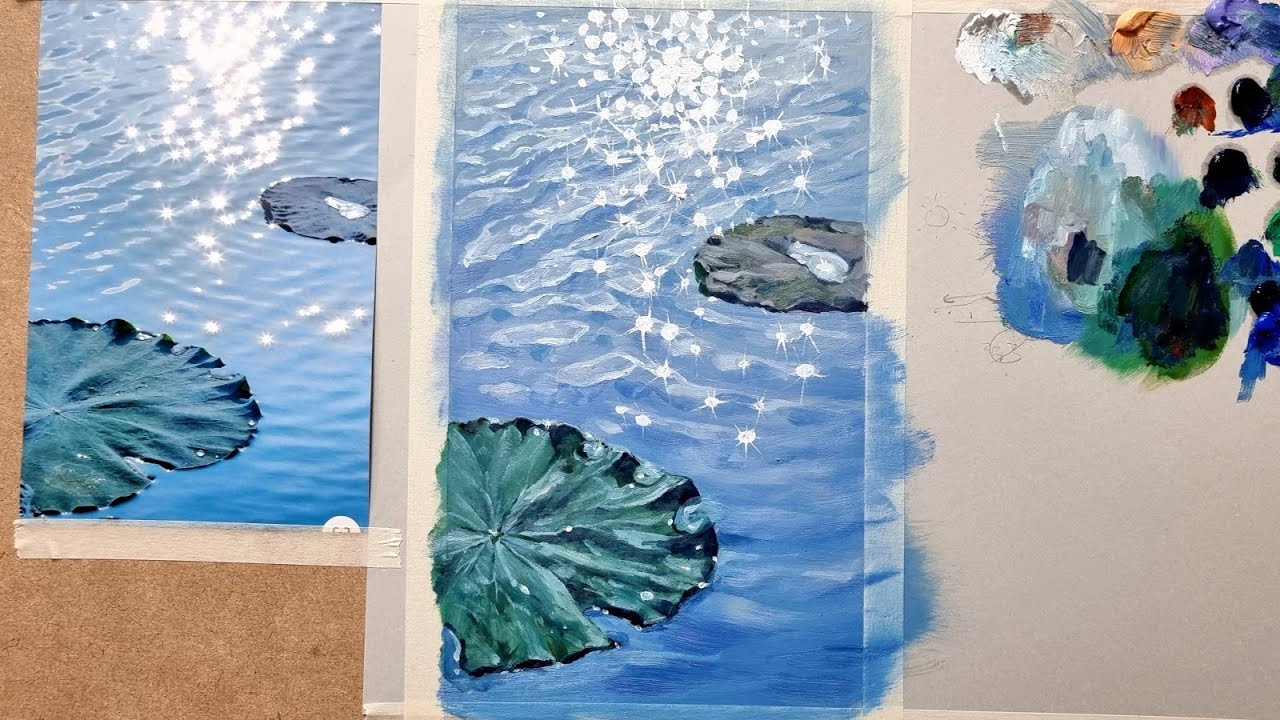 [야외로Art] 윤슬과연잎 유화기법 Yunseul and lotus leaf oil painting technique