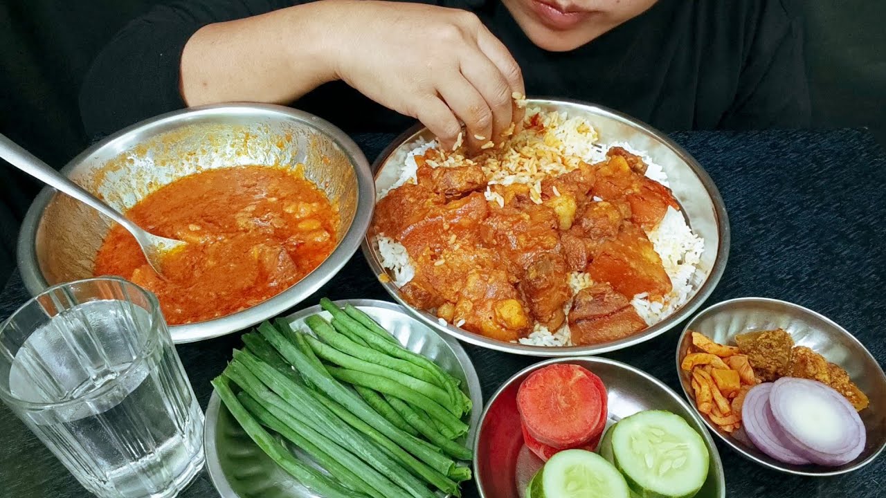 Pork meat  eating with  white rice and pickle  || Asmr  mukbang ||