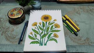 How to Draw SUNFLOWER step by step for Beginners | Sunflower Drawing Lesson..