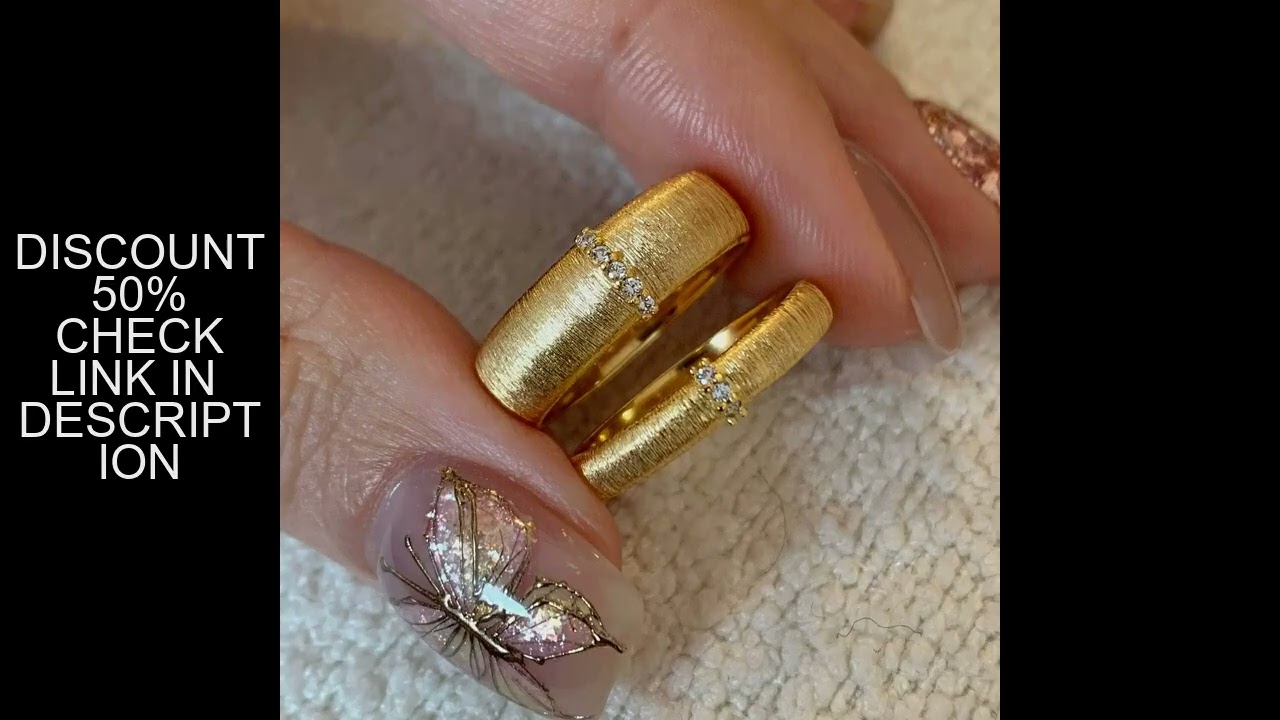 Vintage Brushed Metal Matte Ring for Women Girl Gold Color Frosting Texture Zircon Engagement Design