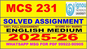 MCS 231 solved assignment 2025-26 in English || mcs 231 solved assignment 2026 || mcs231 2025-26
