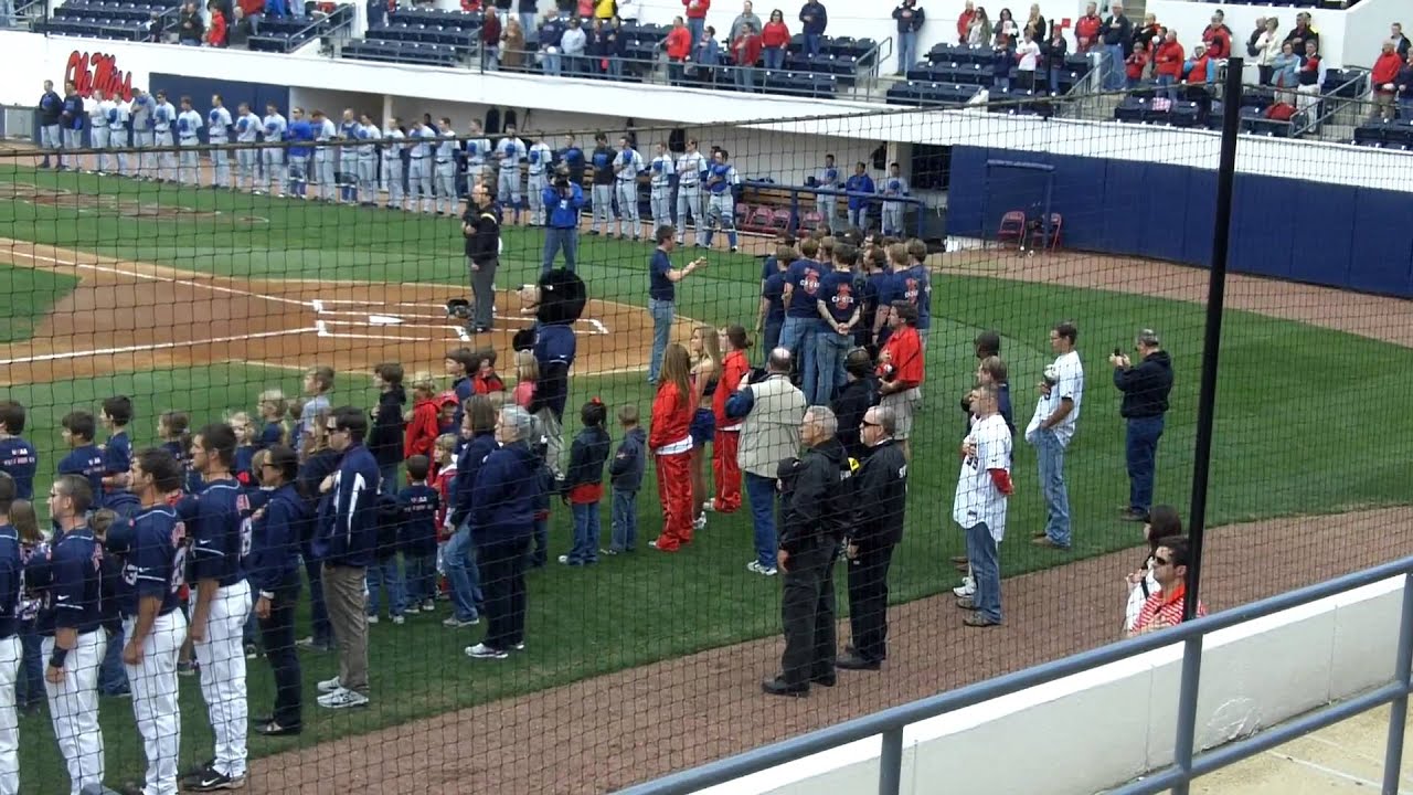 Rebel the Black Bear's first National Anthem at Ole Miss