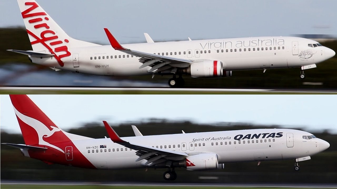 Brisbane Airport: Boeing 737-800 Qantas vs. Virgin - YouTube