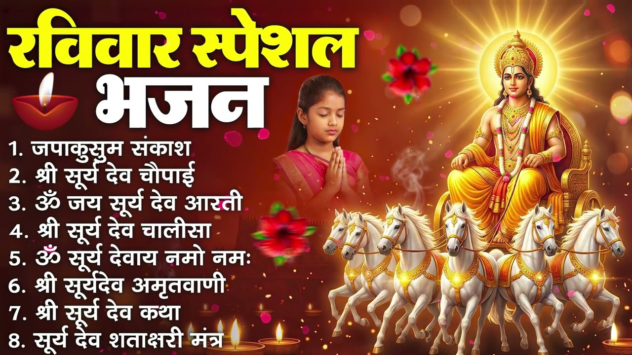 रविवार भक्ति भजन : जपाकुसुम संकाशं, ॐ सूर्य देवाय नमो नमः, सूर्यदेव अमृतवाणी, सूर्य चालीसा व आरती
