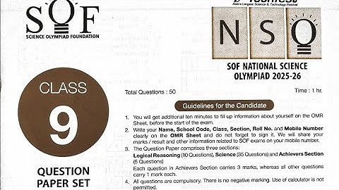 Class 9 NSO question paper set A 2025-26 SOF National science olympiads