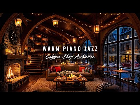 Winter European Cafe Ambience Warm Piano Jazz Music Crackling Fire Sounds For Sleeping Relaxing 