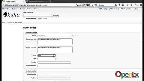 How to create Vendor on Acquisition module in koha
