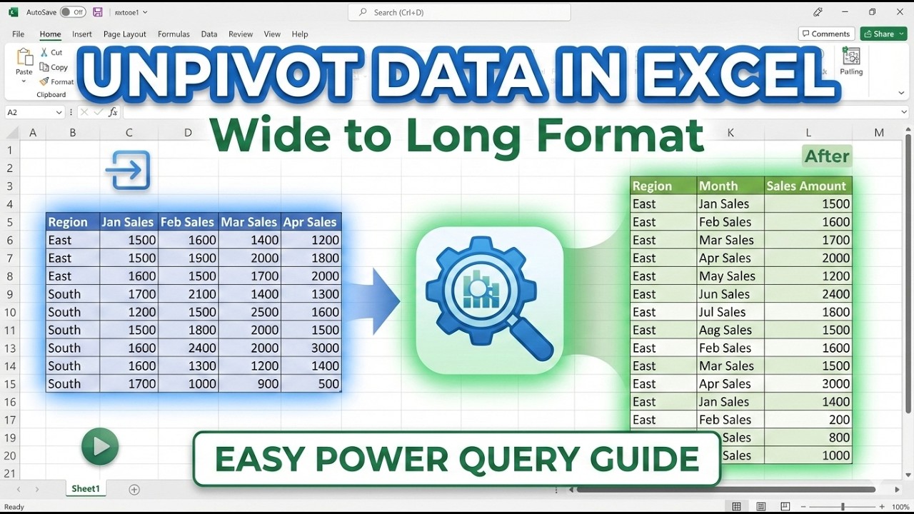 How to Unpivot Data in Excel (Convert Wide to Long Format) | Power ...