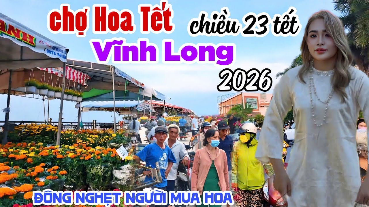 CHỢ HOA TẾT VĨNH LONG 2026 CHIỀU TỐI 23 THÁNG CHẠP VUI QUÁ VUI KẸT XE BÀ CON MUA SẮM HOA KPVL