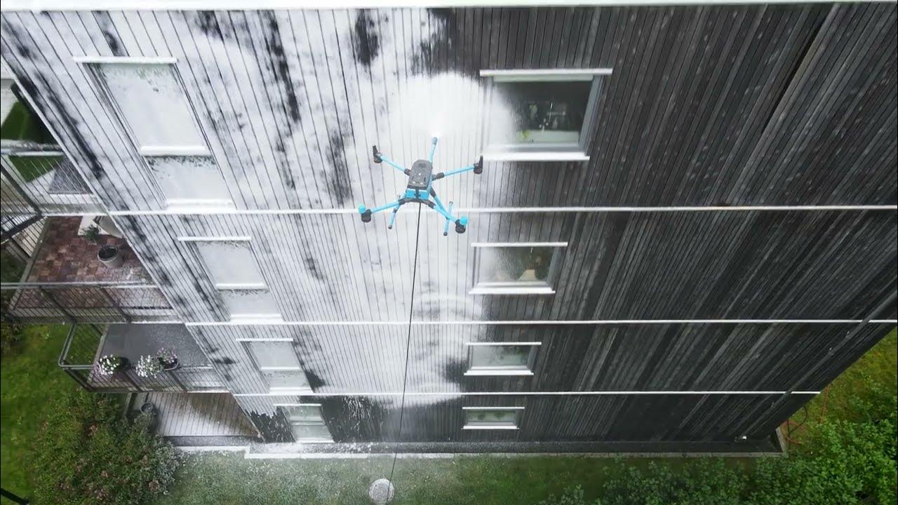 KTV Working Drone applies SelfCleaner. Facade cleaning with drone YouTube