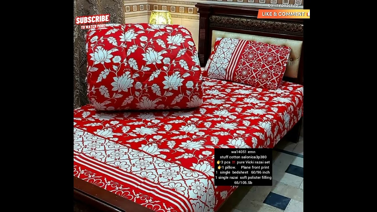 stuff cotton salonica 1pillow plane front print 1single razai Kiran shahzadi