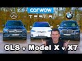 BMW X7 vs Tesla Model X vs Mercedes GLS ... DRAG RACE and REVIEW!