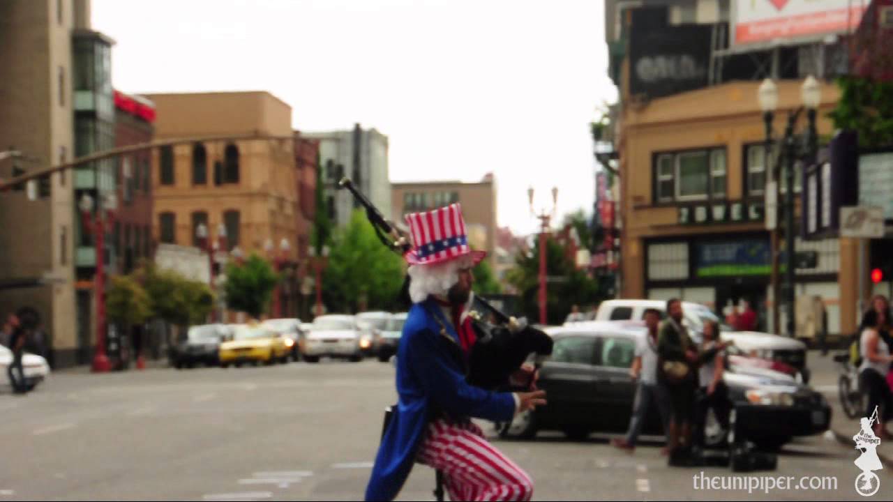 Flaming Bagpipes + Unicycle + Uncle Sam + Voodoo Doughnuts Happy 4th