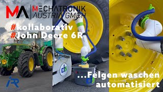 #Fanuc CRX + #John Deere 6R (beide sehr gelb ????)!  ...Felgen waschen automatisiert