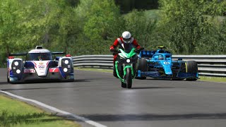 Kawasaki Ninja H2 SX vs Formula Race Cars at Nordschceife