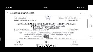 JNTUK Summer and winter vacations academic calendar 2021-2022 | JNTUK VACATIONS UPDATES
