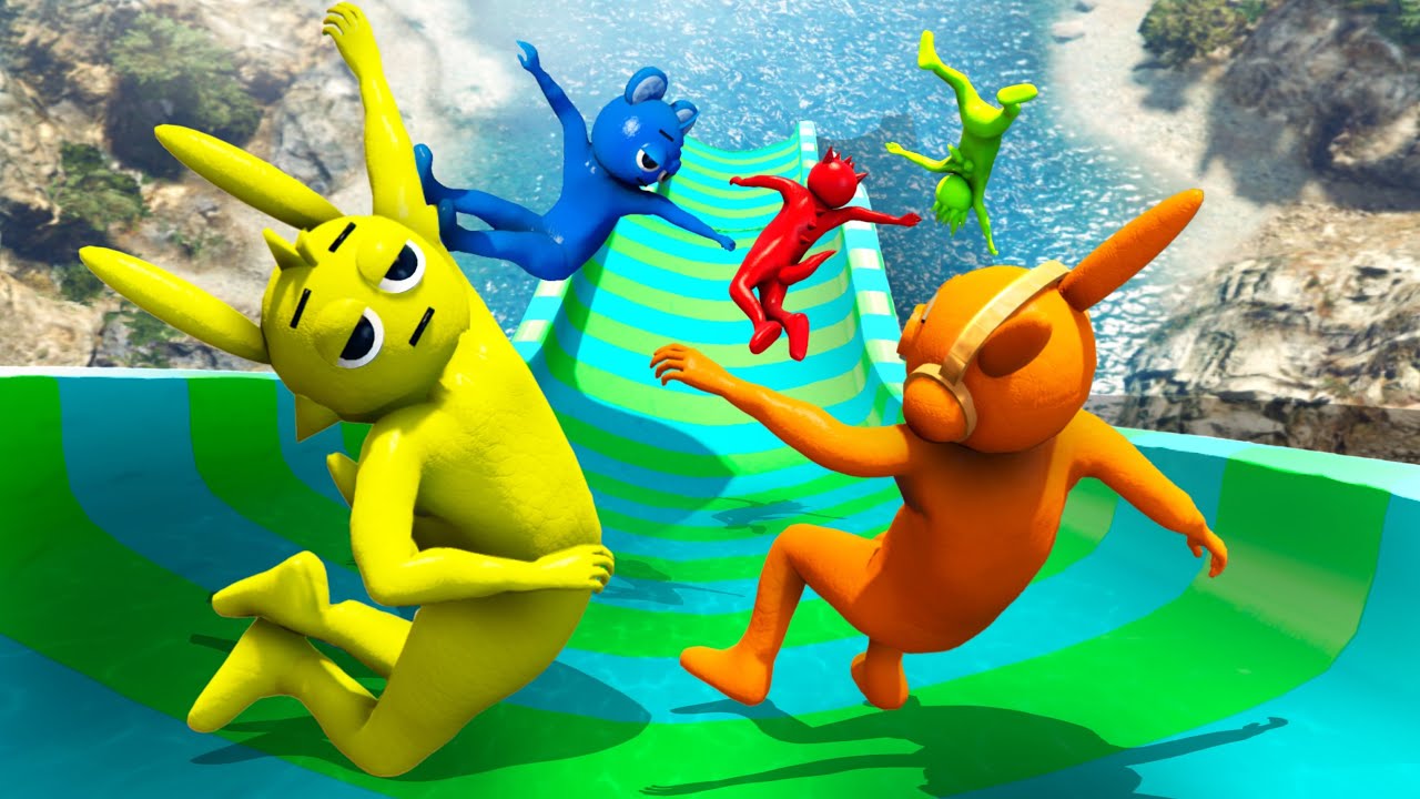 GTA 5 Incredibox Sprunki Team Water Slide Jumping into Water - 2 [Funny Ragdolls]