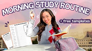 PRODUCTIVE and REALISTIC MORNING STUDY ROUTINE for students   FREE templates ☀️🌅