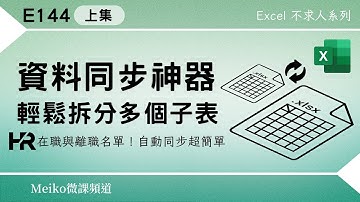 Excel教學 E144(上) | 你還在手動分表？試試這招讓你輕鬆拆分多個子表並同步 | 以HR員工在職離職資料為例 | 適用於2016以上版本