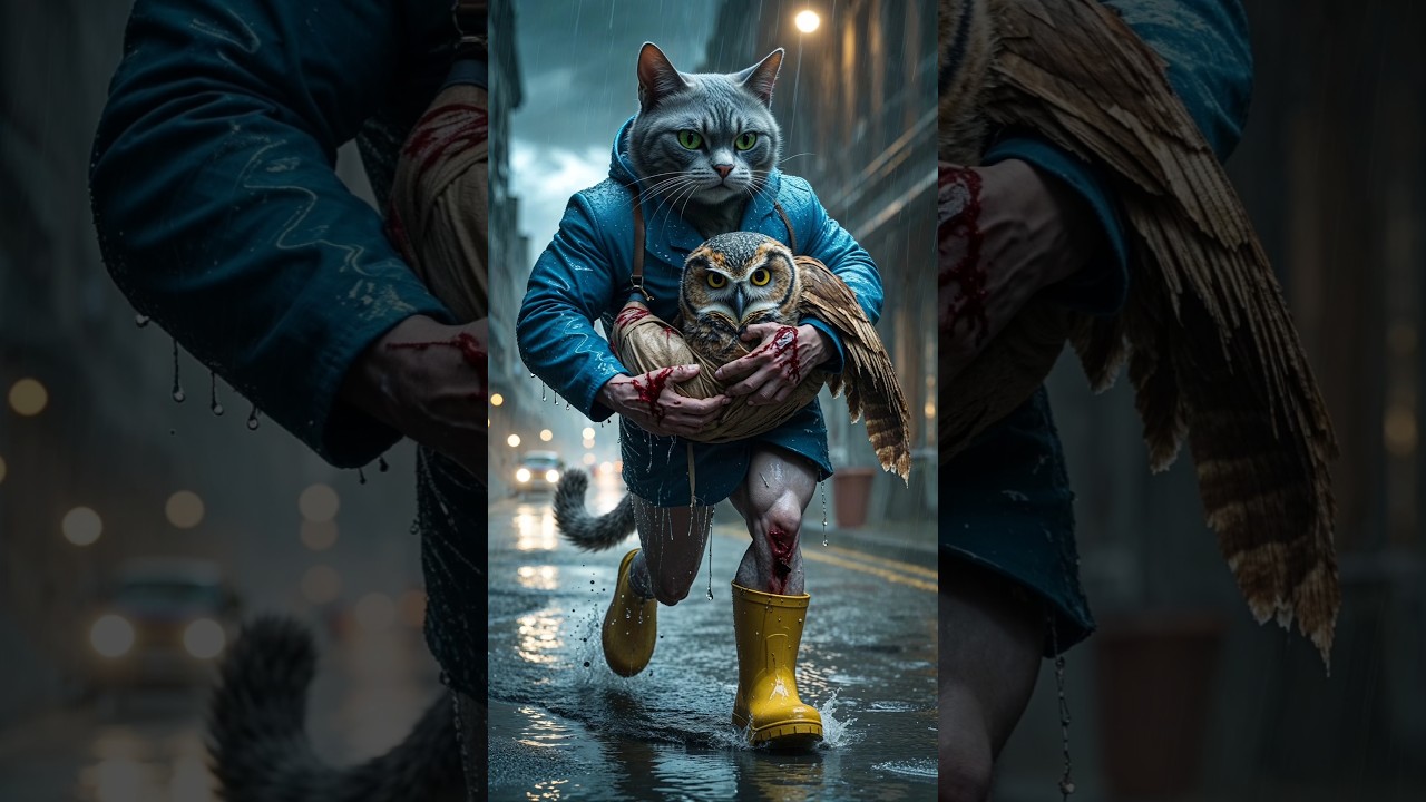 The Stranded Owl: Whiskers’ Stormy Night Rescue | Feline Fairy Tales"