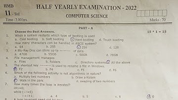 11th Standard Computer Science Half yearly examination 2022 Question and Answer key