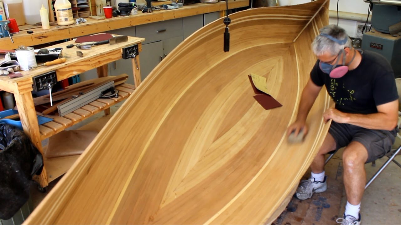 sanding a wooden canoe - youtube