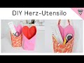 Herzutensilo nähen mit gratis Schnittmuster / DIY MODE Hängeutensilo mit Herz / Valentinstag Nähidee