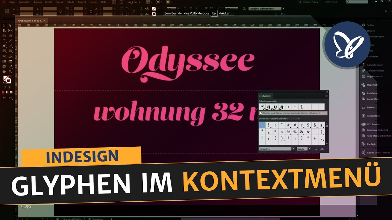 Indesign Tutorial Glyphen Einfacher Bearbeiten Uber Das Kontextmenu Youtube