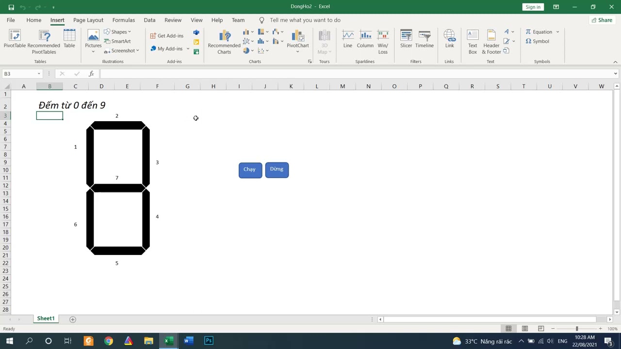 Sử dụng OnTime Vba tạo đồng hồ trong Excel - YouTube