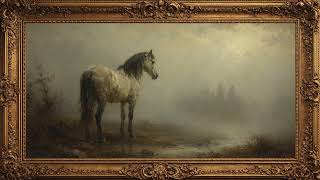 Vintage Framed Painting Art 4K | Horses in Soft Fog | Atmospheric Animal TV Screensaver screenshot 5