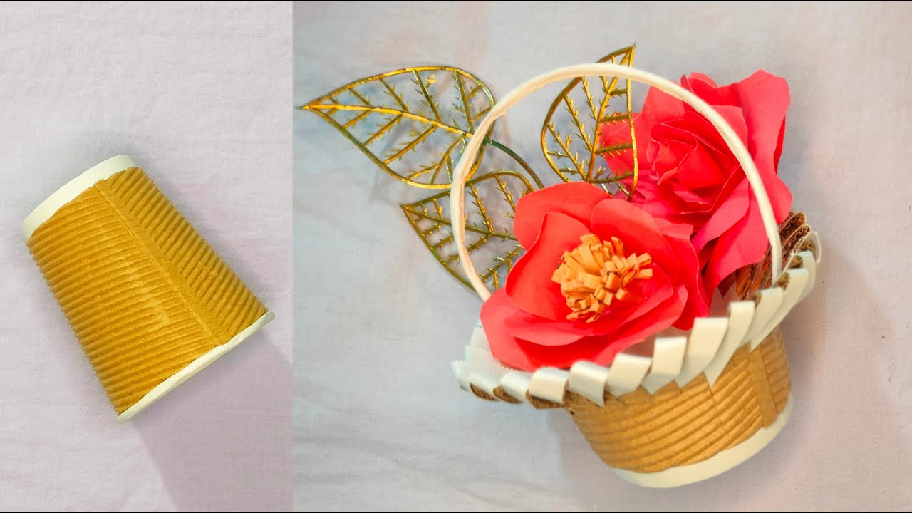 How to make a basket/basket making from paper cup/flower/fruit basket ...