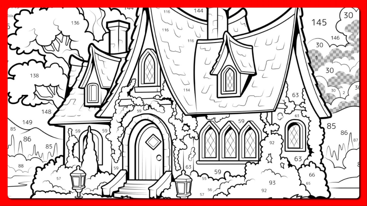 Color by Number Fantasy Witch’s Cottage Hey Color Paint by Number #coloringbook #magic