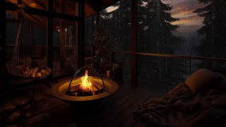 Calming Cabin Balcony Fire and Soothing Rain for Stress Relief, Relax & Beat Insomnia