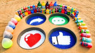 How to Make Like, Share, Chat and Heart Pits with Orbeez, Big Coca Cola vs Mentos & Popular Sodas