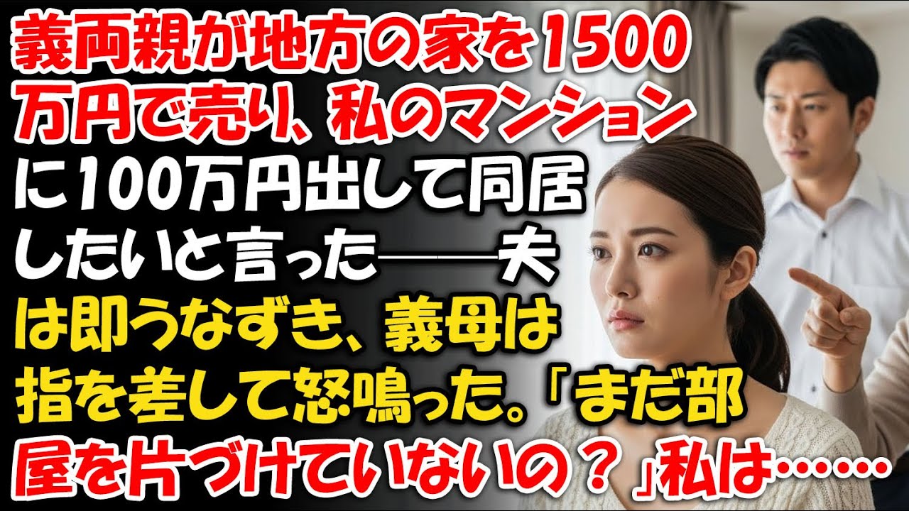 義両親が地方の家を家の売却金で売り、私のマンションにわずかな出資金出して同居したいと言った——夫は即うなずき、義母は指を差して怒鳴った。「まだ部屋を片づけていないの？」私は……【家庭の修羅場】