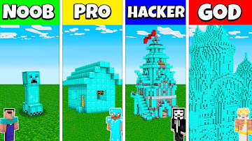 Minecraft Battle: NOOB vs PRO vs HACKER vs GOD: DIAMOND BLOCK HOUSE BASE BUILD CHALLENGE / Animation